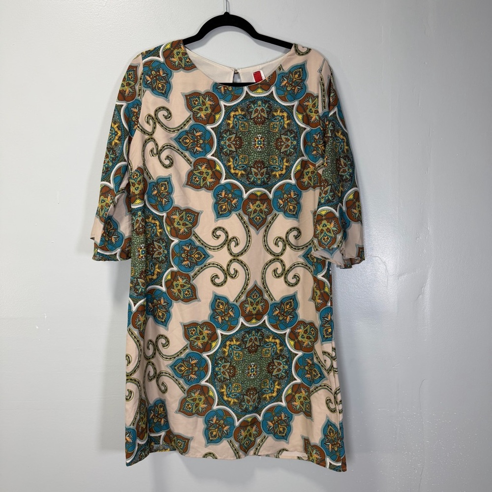 Vintage GiBiu Womens‎ Medallion Paisley Print Bell Sleeve Shift Dress Large